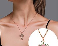 Halskette Damen Kreuz Jesus Rosegold Halskette mit Rotem stein