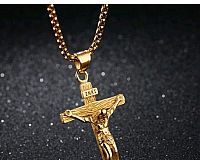 Halskette Damen Herren Kreuz Jesus Gold Halskette mit Anhänger