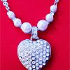 Herz Strass Steine Perlen Halskette Silber